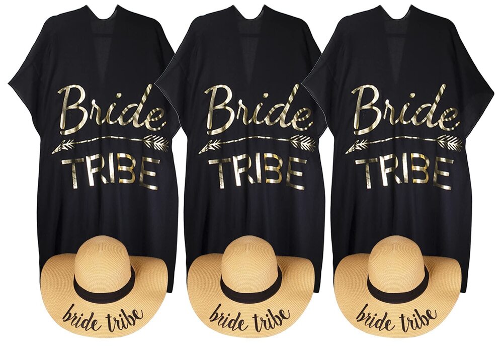 1606 Adjustable Bride Beach Cover up and Hat Set for Bride Tribe One Size 3